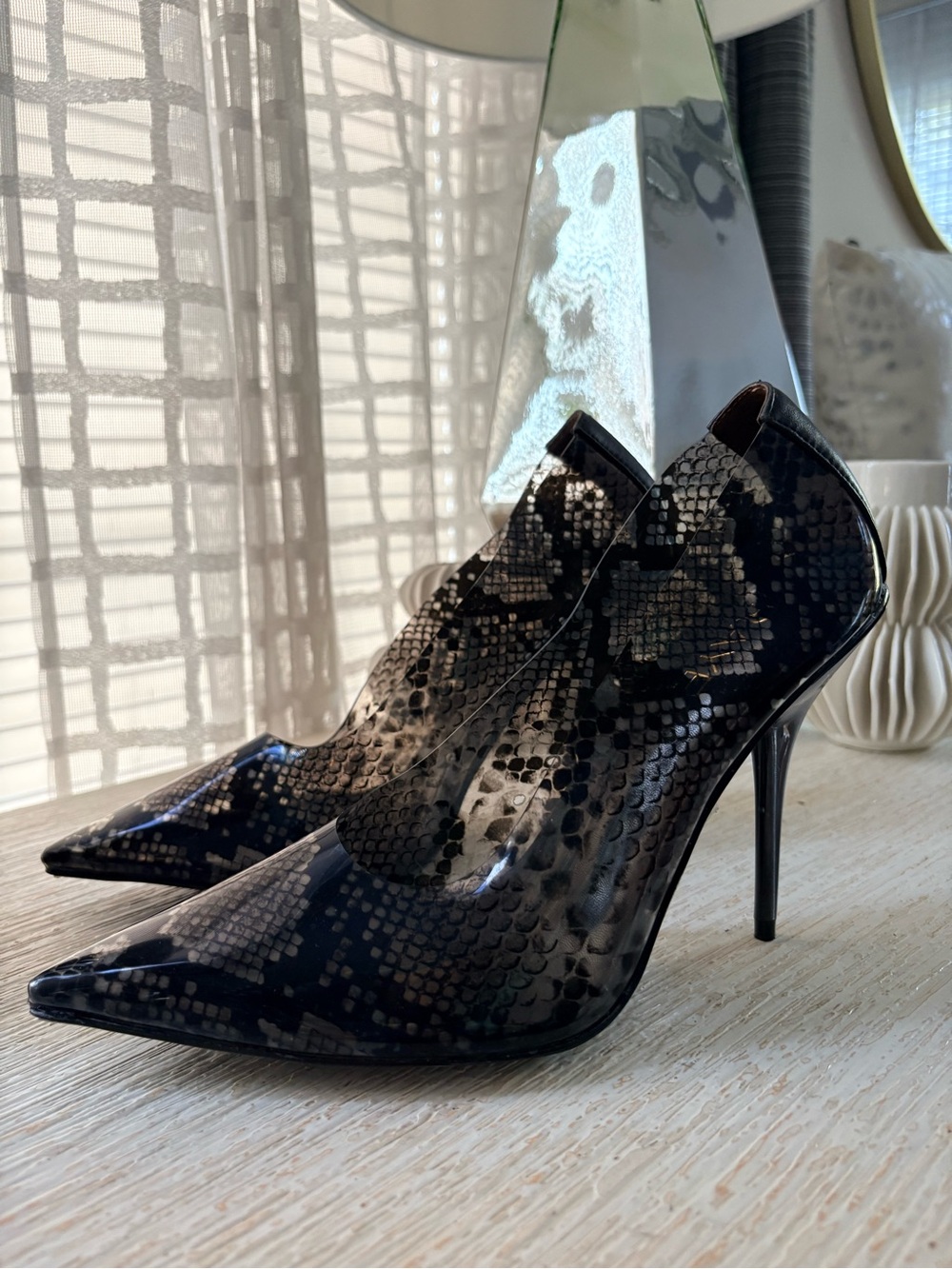 New RAYE PVC Clear Python Print Heels Size 9